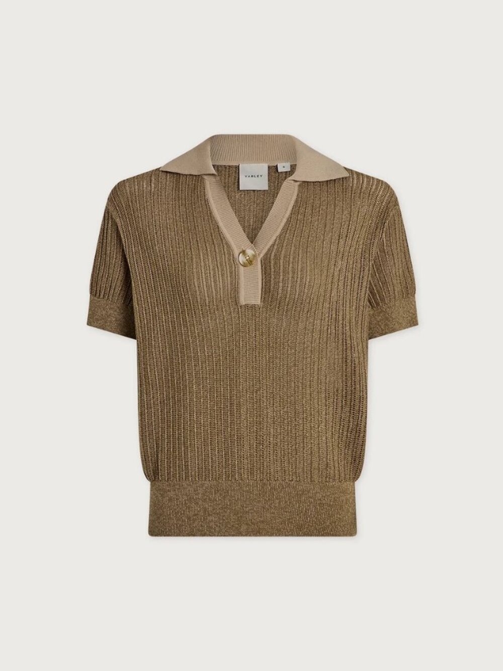 Varley Women's Size S Perrine Knit Polo, 100% Cotton Pointelle